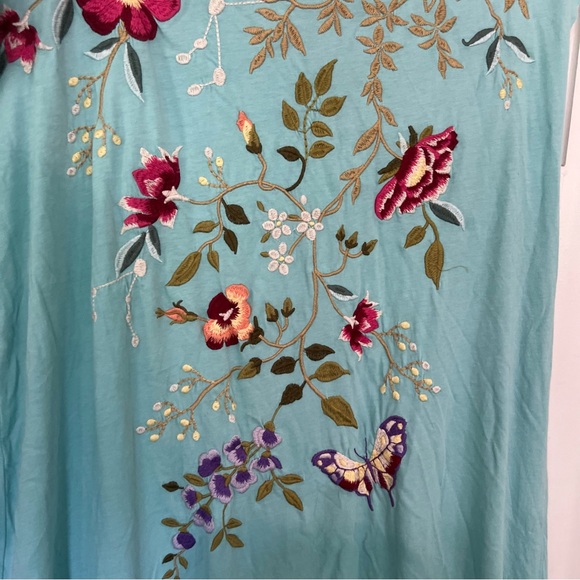 Johnny Was Osaka Embroidered Relaxed Cotton Knit Dress in Marine Blue Medium - Picture 3 of 10